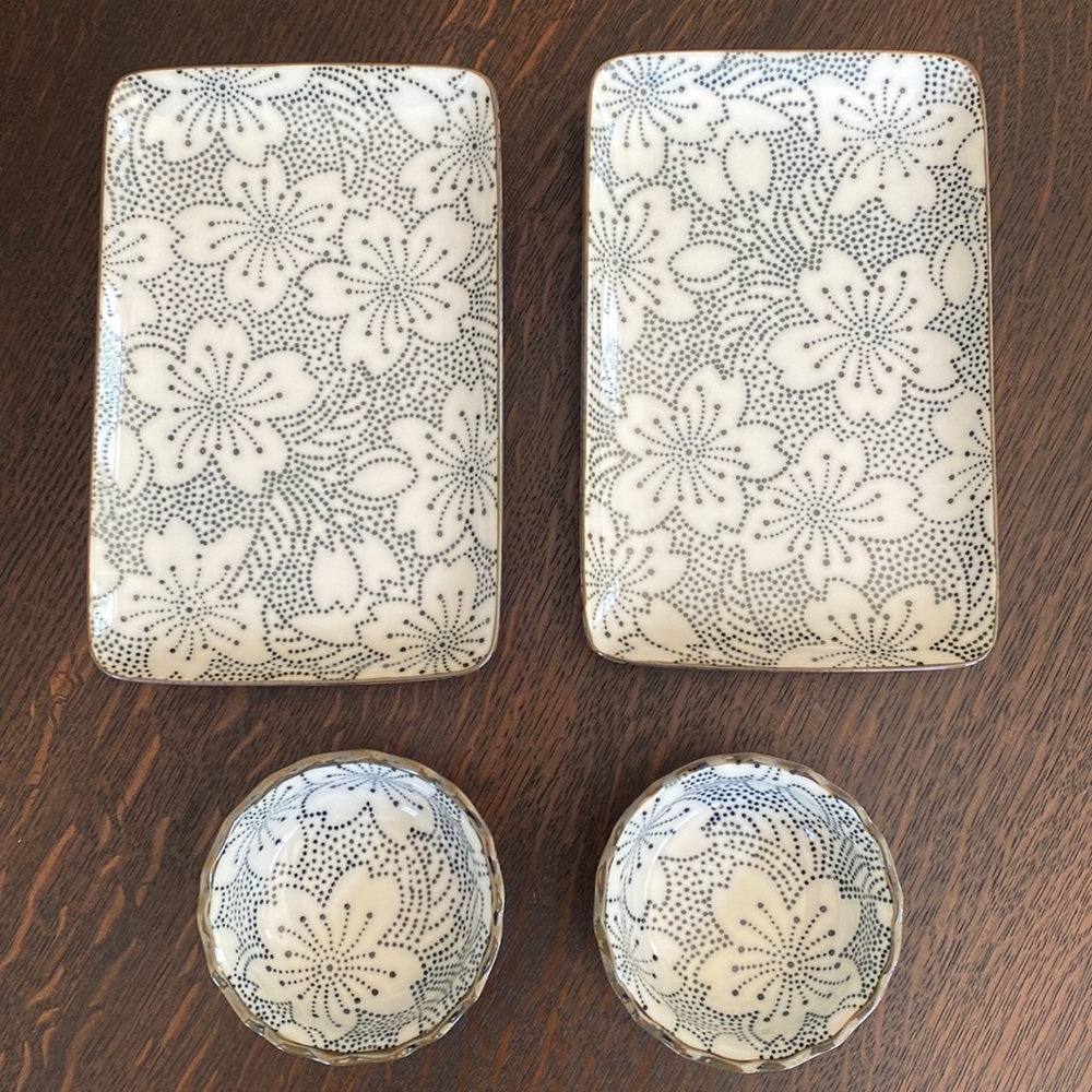 Set of Small Serving Rectangular Dishes and Bowls